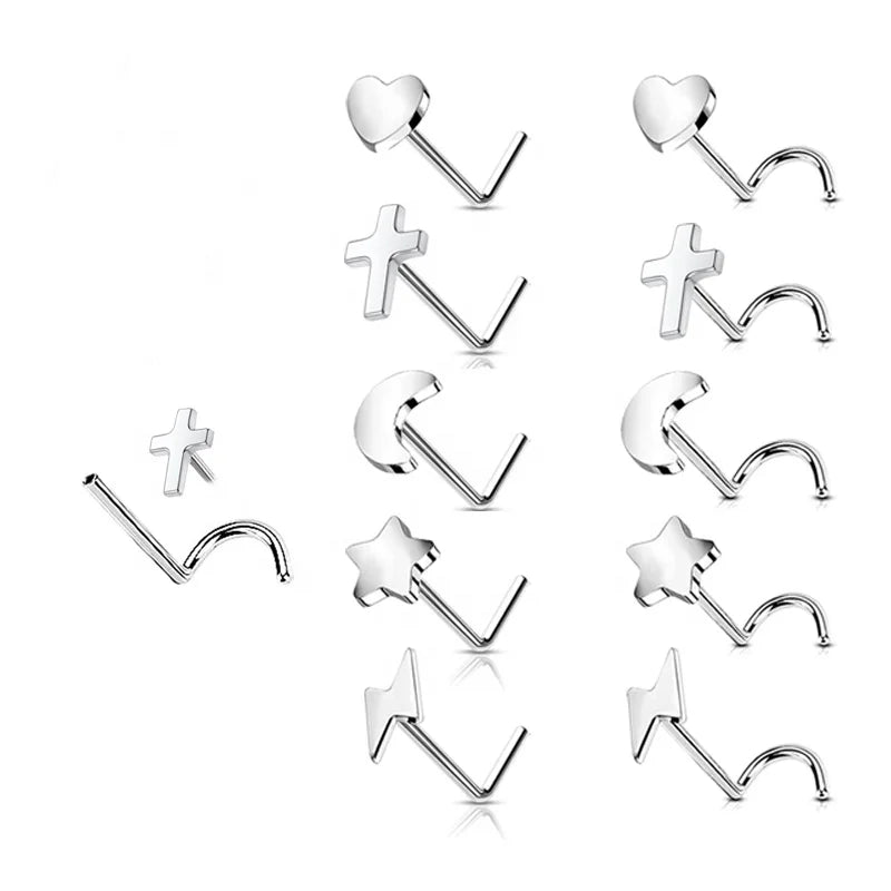 2025 Wholesale Titanium F136 Nose Rings S-Shape Nostril Screws Gold Cross Moon Body Piercing Jewellery G23 Fashionable Fashion