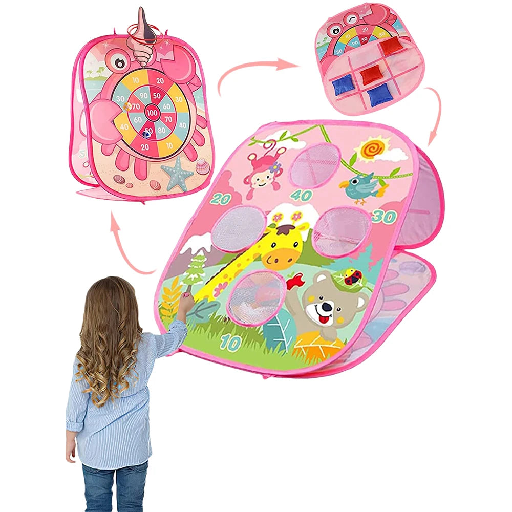 CPS  Kids Foldable Indoor Outdoor Cornhole Board Game Ring Toss Yard Beach Toys Bean Bag Toss Game