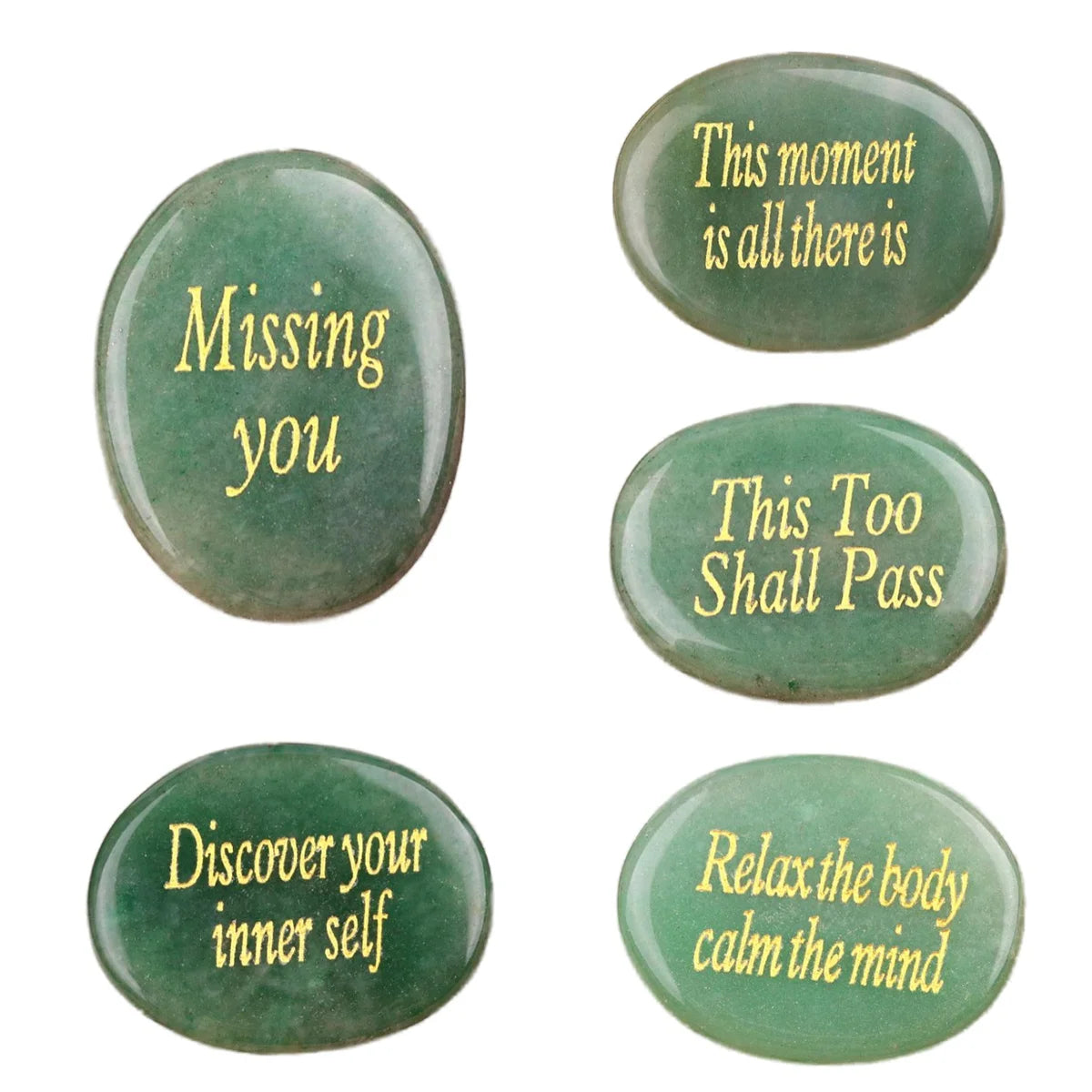Best Sell Wholesale Natural Green Aventurine Gemstone Engraved Positive and Motivated Words Pocket Stones