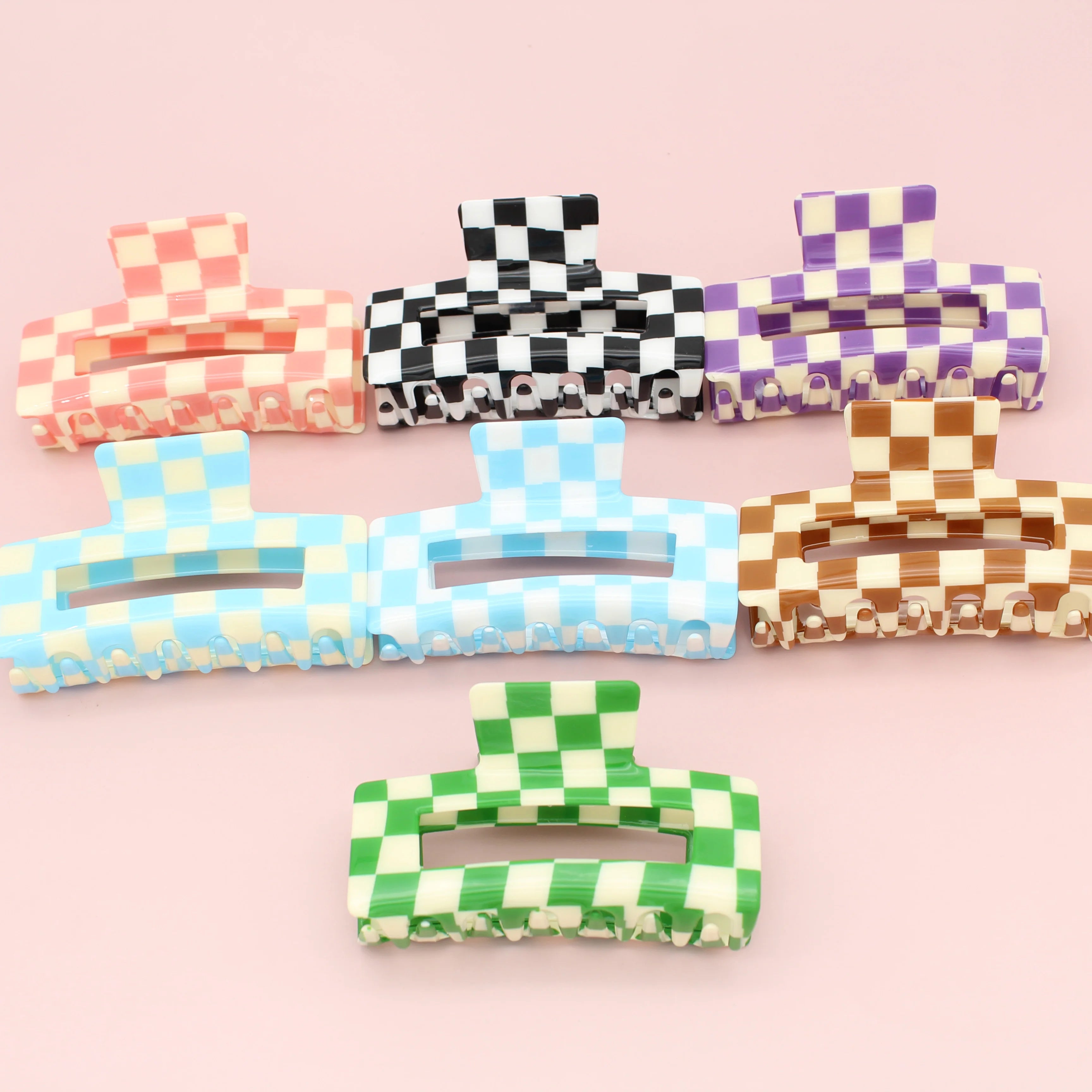 GENYA Rectangular Checker Plaid Grid Hair Claw Clips Acrylic Large Hair Claw Clips for Women and Girls Hair Accessories
