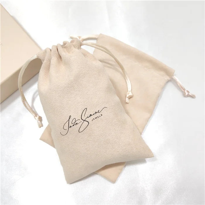 Custom Jewelry Pouch Pink Suede Drawstring Bag with Printed Logo Small Jewellery Bracelet Necklace Ring Pouch Silk Rope 4x6inch
