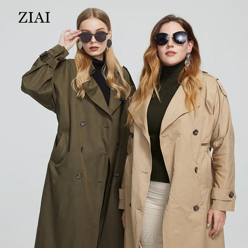 Hot Selling Luxury Quality Long Western Windbreaker Women Coat With Belt Classic Casual Double Breasted Trench Coat