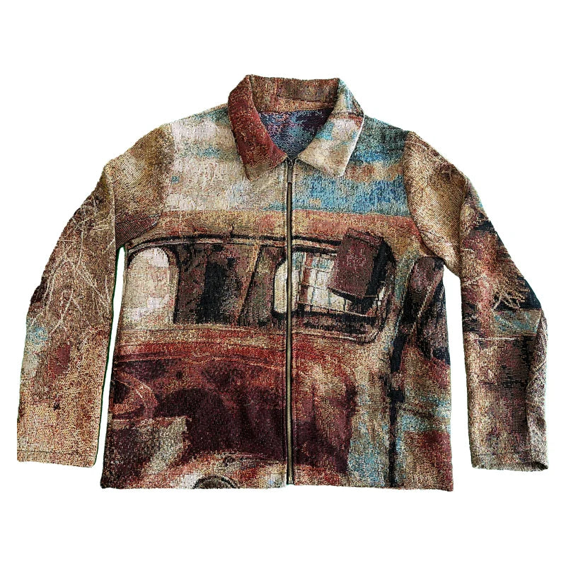 Custom Plus Size Jacquard Sweater Zipper Jacket for Men Tapestry Coats with Letter Pattern for Spring
