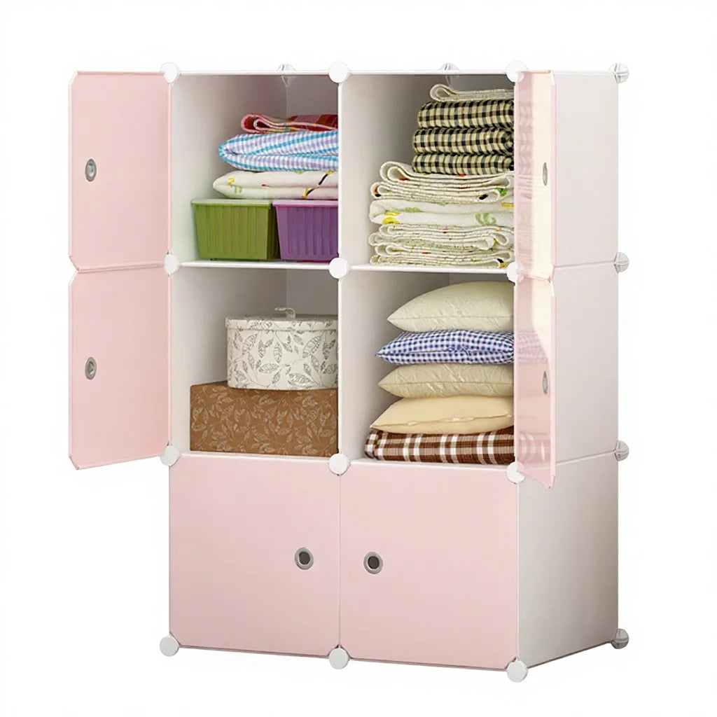 Cheap Modern 6-Door Foldable Portable Wardrobe for Children Small Cute Baby Plastic Storage Cabinet Kids Armoire Stickers