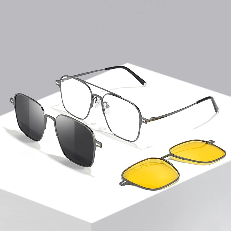 7009 Men Fashion Polarized Magnetic Glasses Custom Logo Square Polarized Magnetic Clip on Sunglasses Optical Glasses Frame
