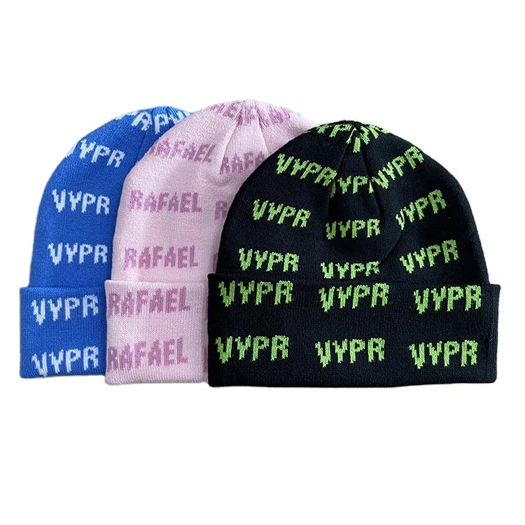 Promotional Lettering Jacquard Winter Hat Knitted Beanie Cuff Beanie Billie Eilish Custom Logo Color Multi-colored Keep Warm