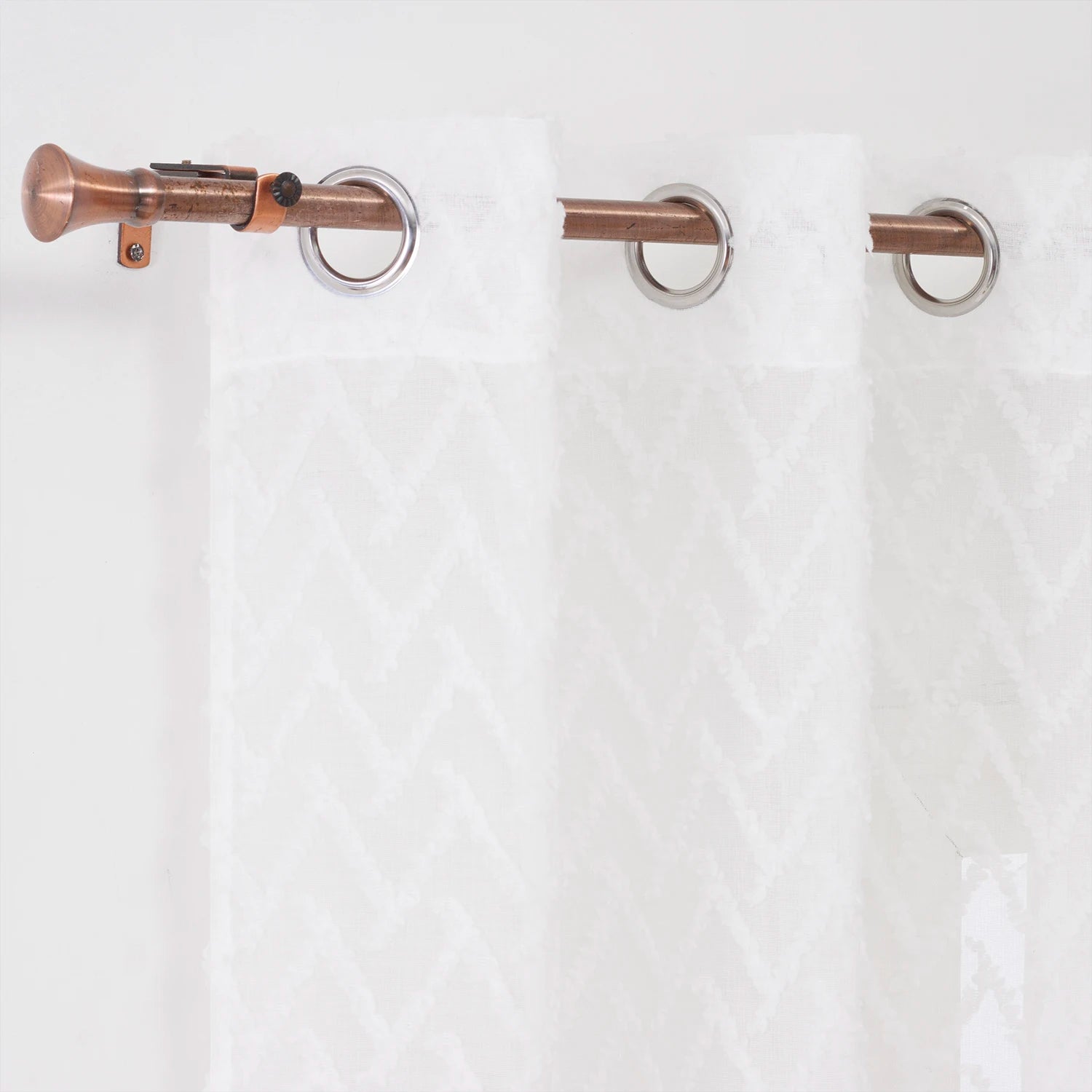 Factory Sale Tulle 100% Polyester Modern Geometric Sheer Curtains Drapes with Pom Pom Cut Design for Living Room Bedroom Window