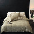 4 Piece Satin Duvet Cover Set Jacquard 100% Cotton Bed Linen Fitted & Flat Sheets Brown Bedding Set