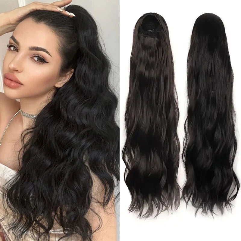 Fujia Natural Loose Curly Pony Tail Drawstring Heat Resistant Fiber Synthetic Hair Water Wave Draw String Ponytail Extension