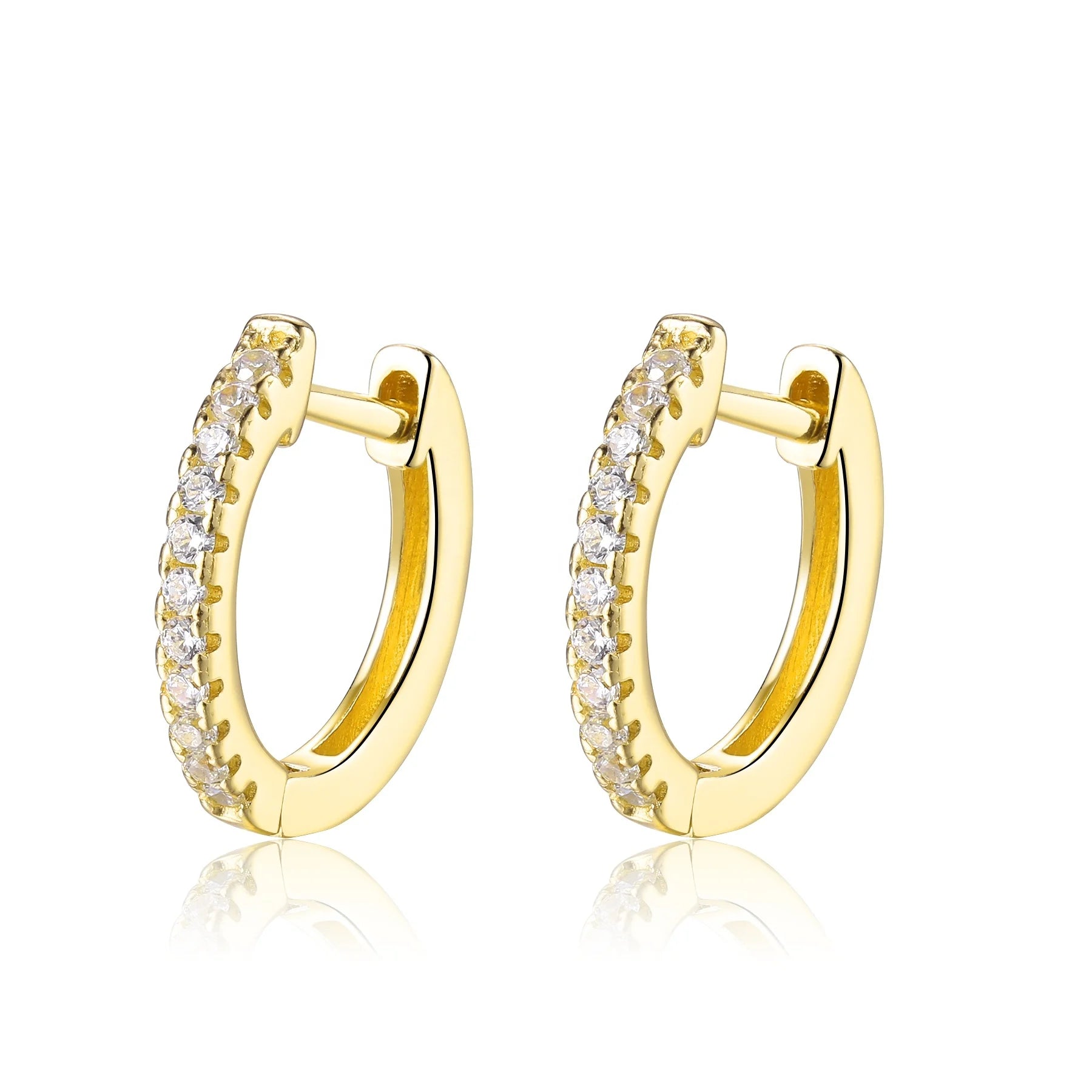 HOT Gold Plated 925 Sterling Silver CZ Hoop Earrings Inside Out Cubic Zirconia Hoops Stud Cuff Earing Woman Huggie 8mm 10mm 16mm
