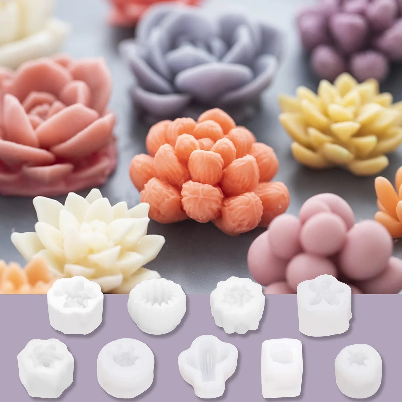 3D Succulent Cactus Candle Mold Food Grade Silicone Eco-Friendly for Scented Candles Soaps Making Wax Resin Casting DIY