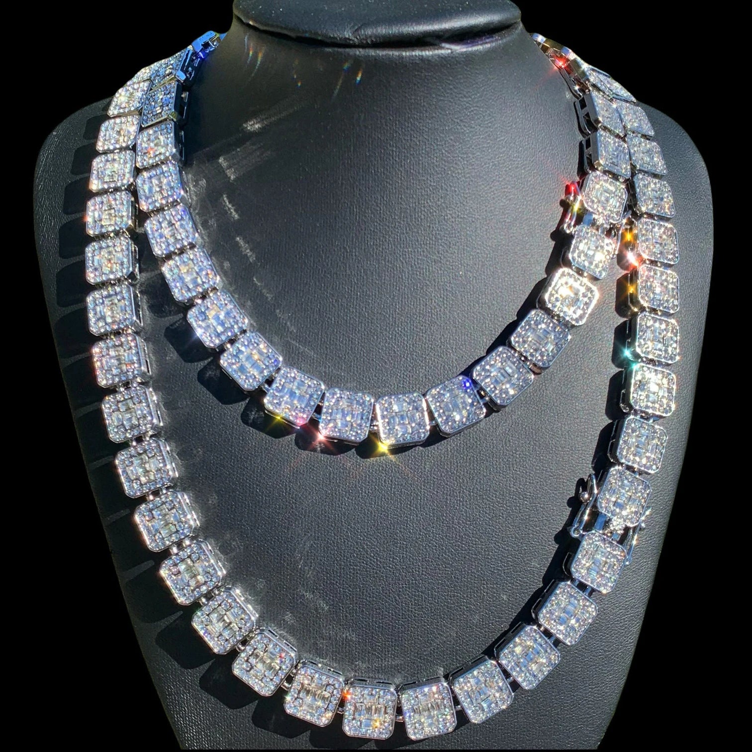 Hot Selling Hip Hop 14k Gold White/Yellow/Rose Gold Ice Outer Tennis Necklace 925 Silver baguette VVS Moissanite Men Bracelet