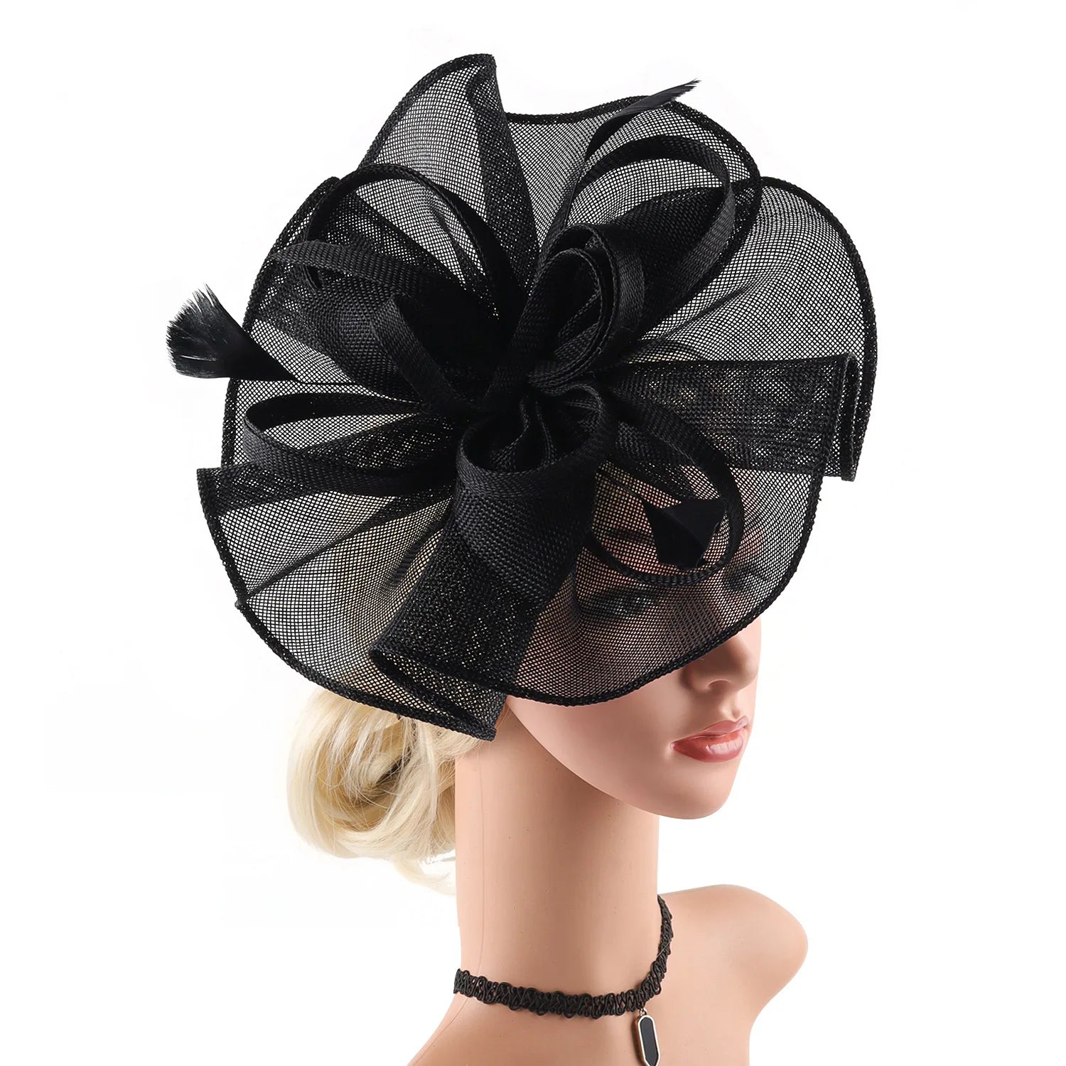 British Fuchsia Black White pink Long Hair Fascinator Kentucky Derby Hair Band Wedding Tea Party Women