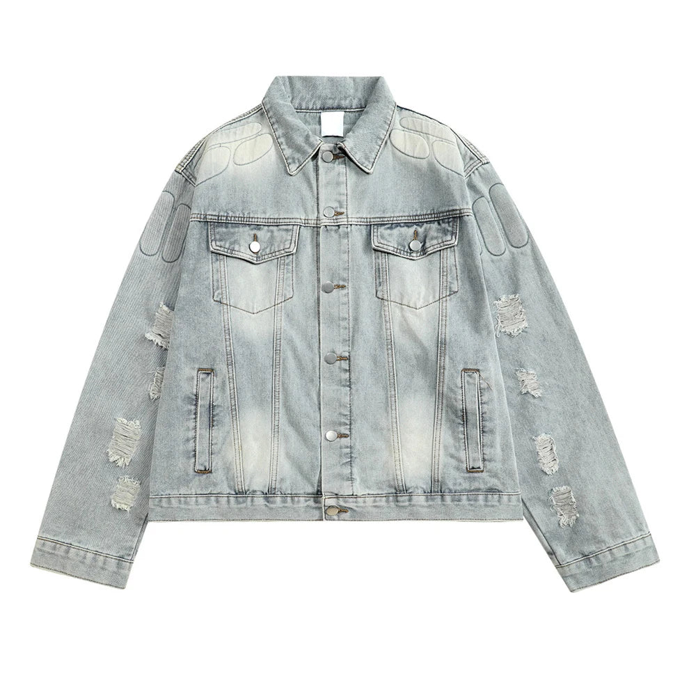 OEM Custom Design Vintage Washing Standard Collar Button Used Work Denim Jackets Plus Size Distressed Men's 100% Cotton