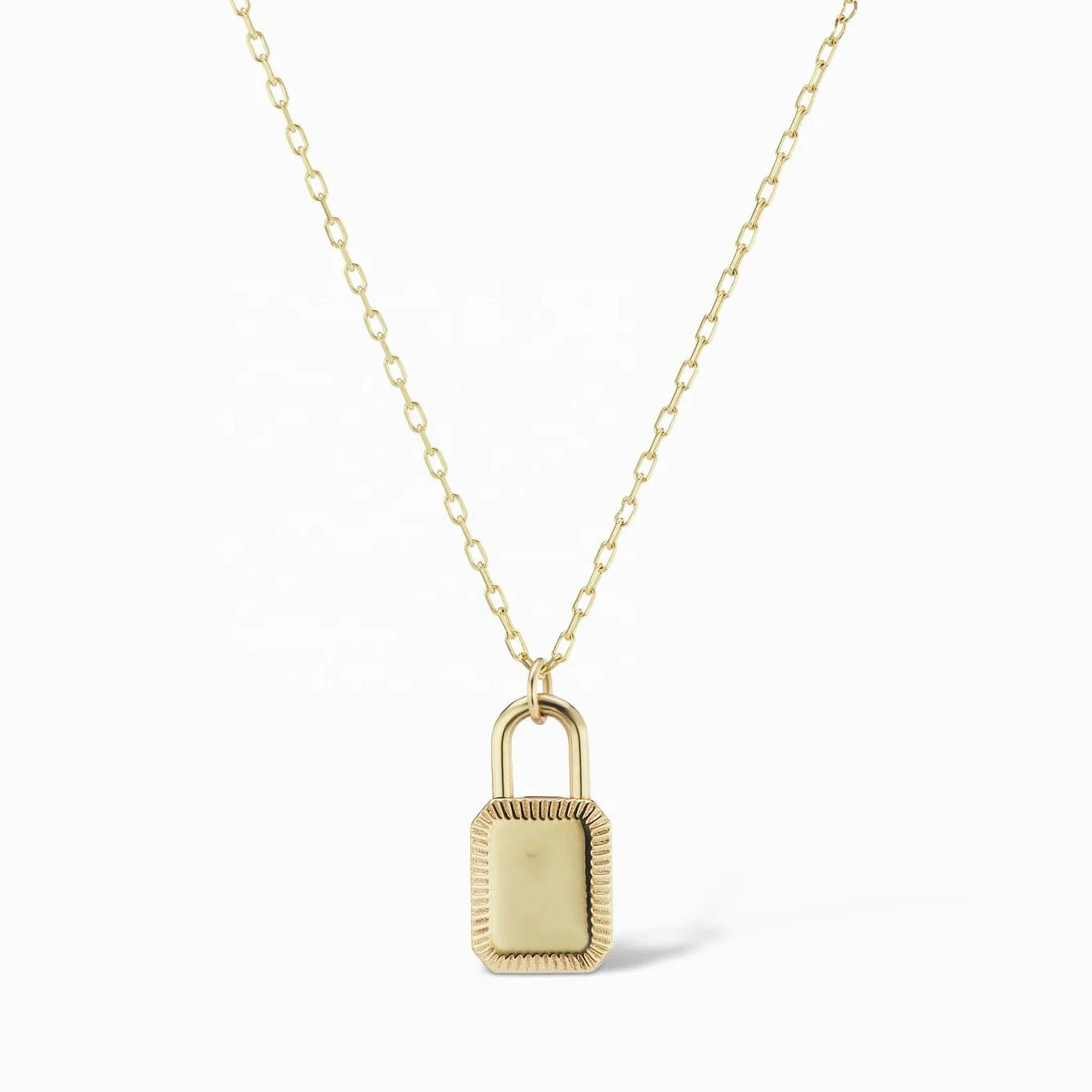 Plain Texture Personalized Engravable Lock Necklace 14k Gold Jewelry Wholesale 925 Sterling Silver Pendant Necklaces Link Chain