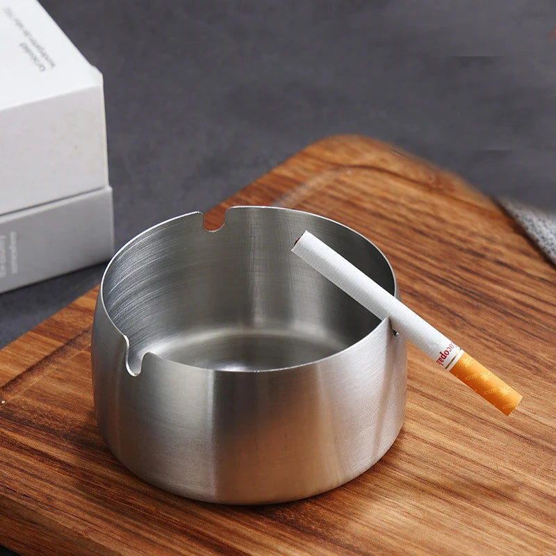 Factory Direct Thickened Stainless Steel Ashtray Smoking Internet Cafe KTV Restaurant Customizable Silk LOGO Advertising Gift