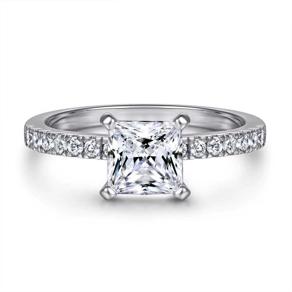Classic Ring Square Princess Cut CZ 925 Sterling Silver Engagement Wedding Ring Set
