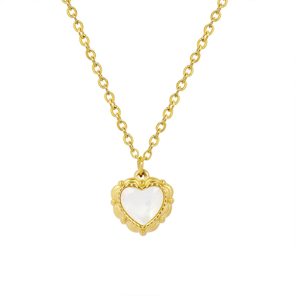 18k Gold PVD Stainless Steel Pearl Necklace Women Fashion Croissant Natural Shell Pendant Necklace