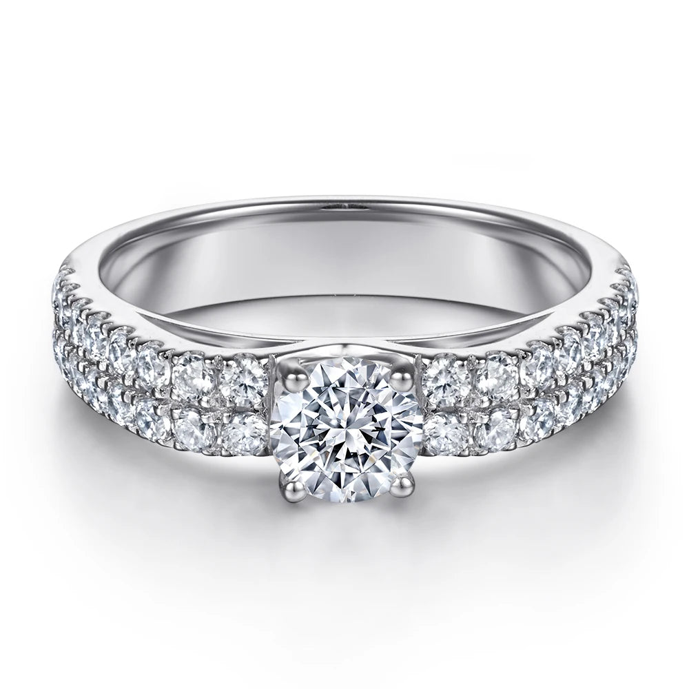 Unique Engagement Double-deck Full-diamond Zirconia Rhodium Plated 925 Silver Wedding Promise Rings