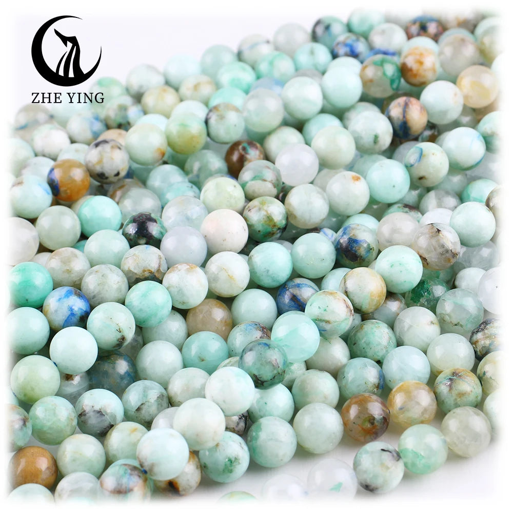 Zhe Ying 6/8/10mm Azurite Beads 100% Natural Heailing Crystal Beads Bracelet Gemstone Necklace Natural Azurite Malachite