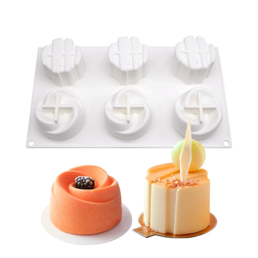 2 in 1 Rose Geometric Cylinder Mousse Cake Mold Cyclone Spiral Dessert Food Grade Silicone Mold Baking B7-90