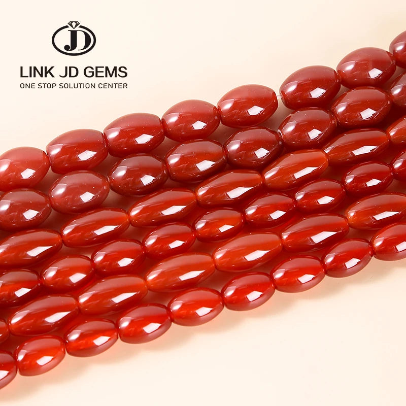 JD Wholesale 8*12mm 10*14mm Natural Red Agate Rice Shape Beads Smooth Loose Spacer Beads for Jewelry Making
