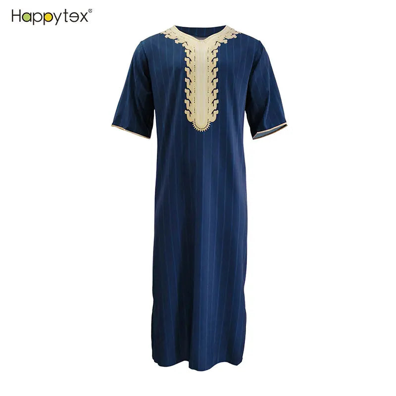 Summer Men's Arab Robe Short Sleeve Long Gown Breathable Lightweight Polyester Muslim Abaya for Prayer Occasion