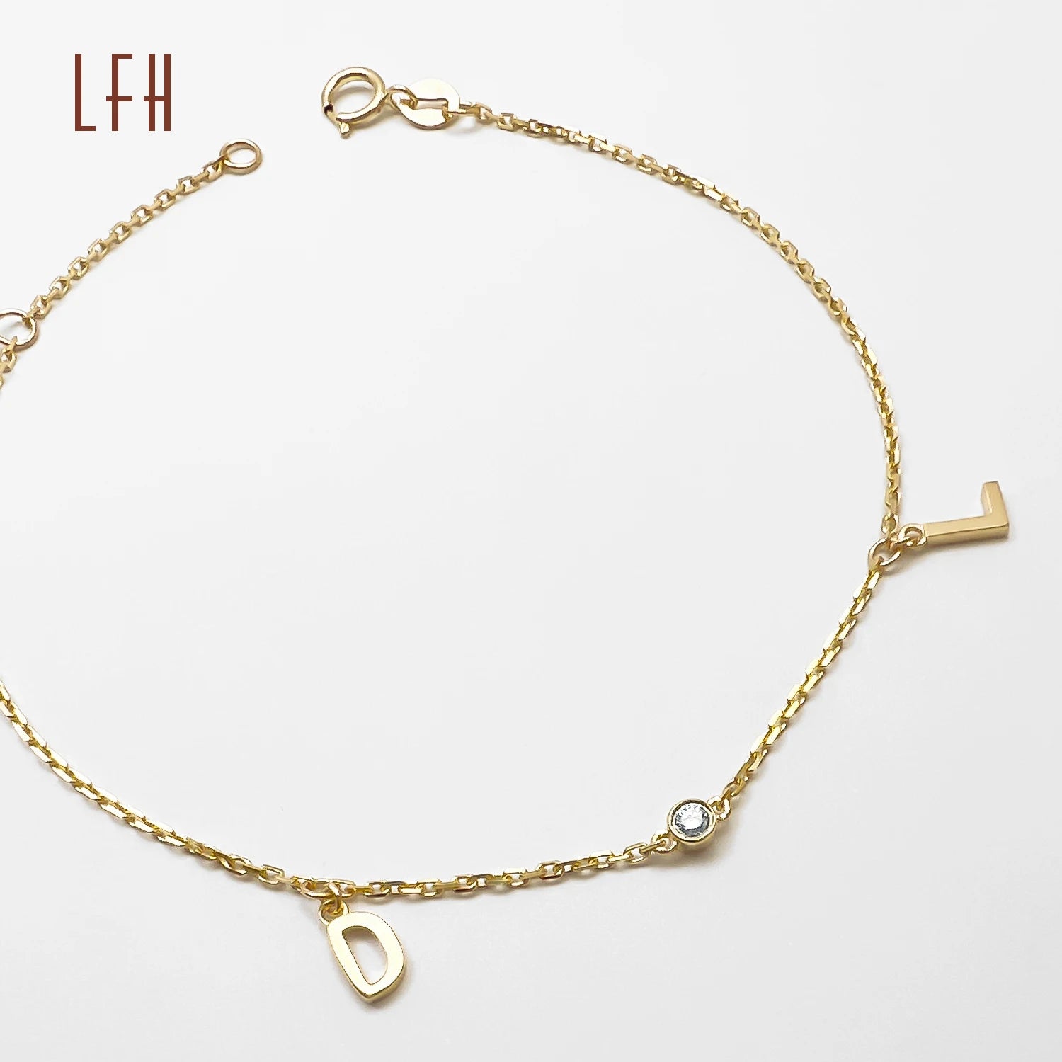 Fashion 18k Gold Jewelry Custom Gem Name Initials Bracelet Custom Letters Gold 18k Real Bracelet Custom Name Bracelet