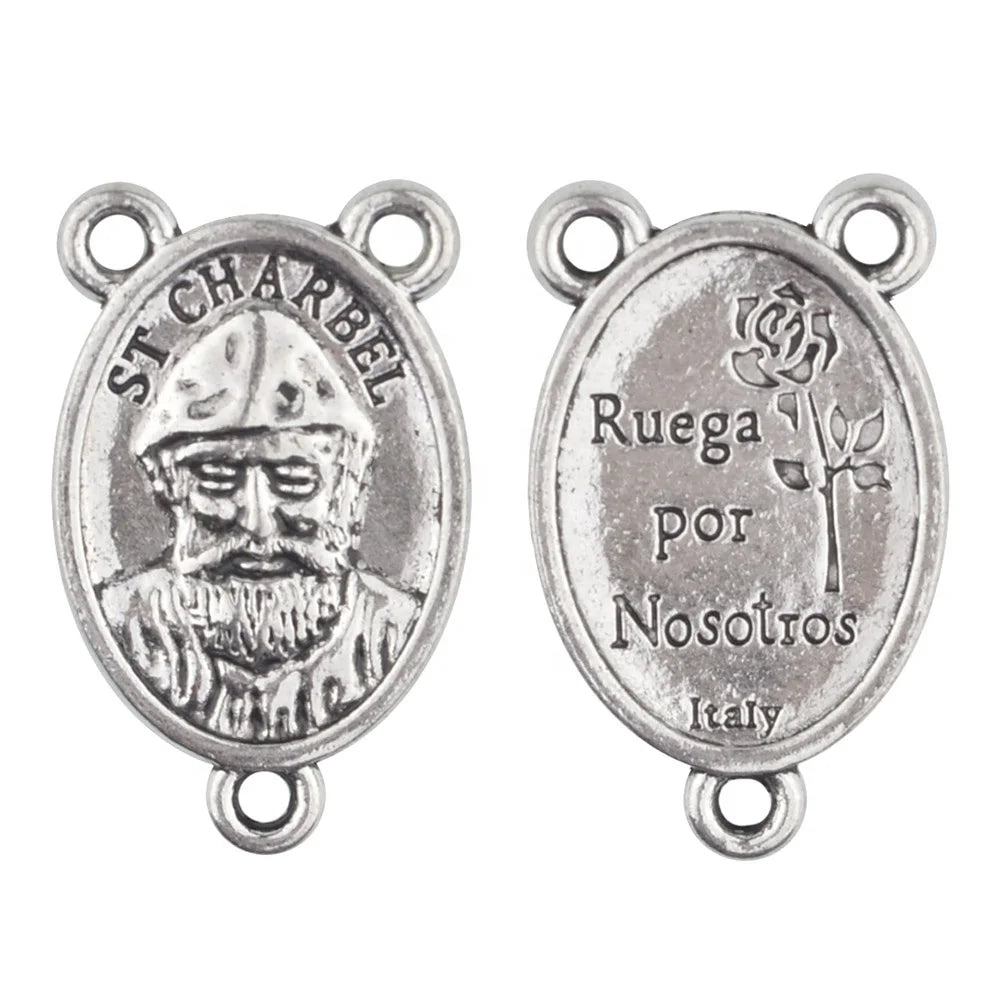 St Charbel Centerpiece 26mm Antique Silver Religious Saints Metal Rosary Center Parts MegaBDM