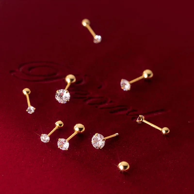 Luxury 925 Sterling Silver Zircon Simple Stud Earrings Gold Fashion Piercing Jewelry Accessories for Women's Weddings Parties
