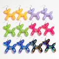 New Trendy Colorful Balloon Dog Cartoon Designed Fashion Jewelry Ribbon Dog Pendant Drop Earrings for Parties