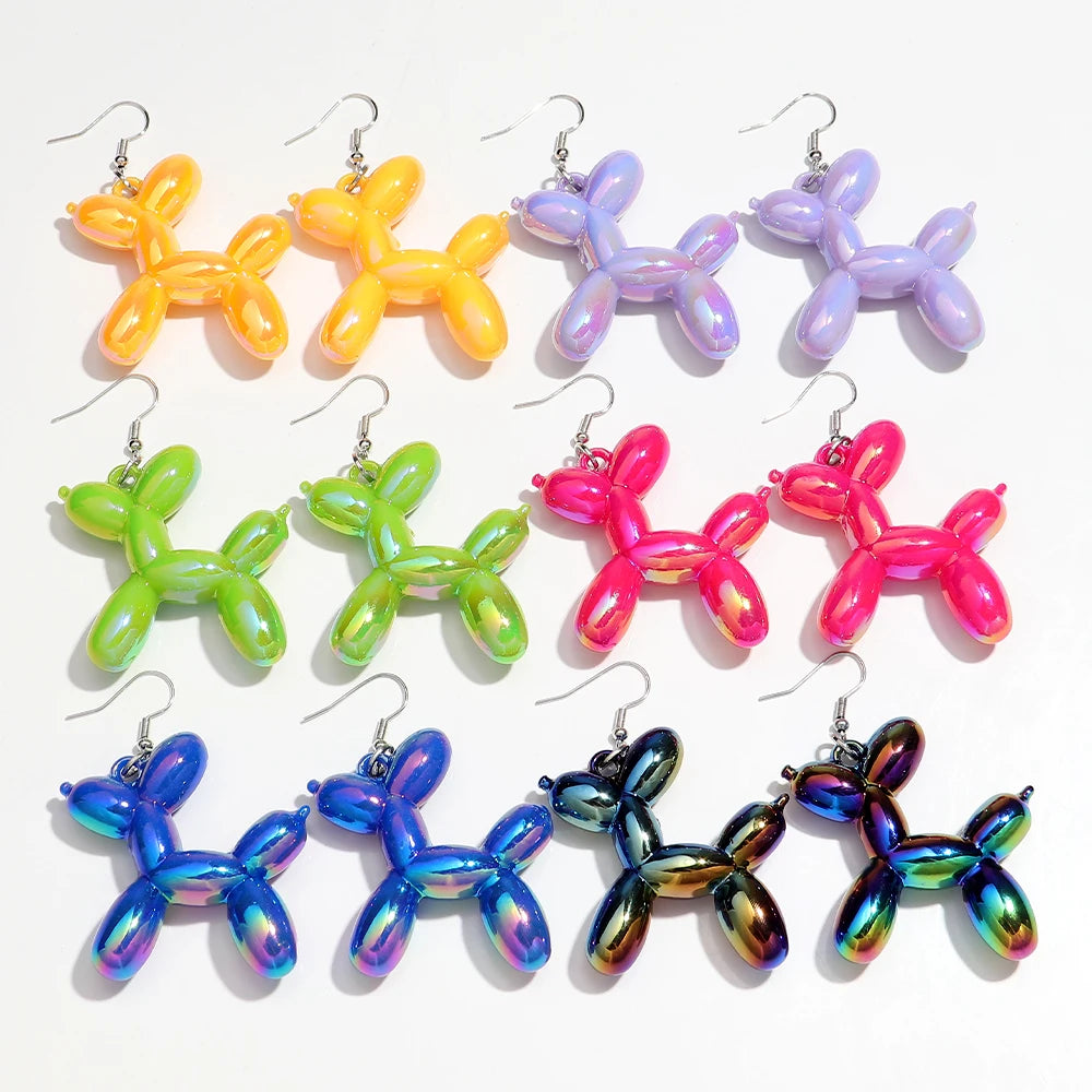 New Trendy Colorful Balloon Dog Cartoon Designed Fashion Jewelry Ribbon Dog Pendant Drop Earrings for Parties
