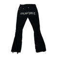 DENIMGUYS Rhinestone Logo Customized Men's Jeans Black Damaged Holes Men Streetwear Distressed Flared Jeans