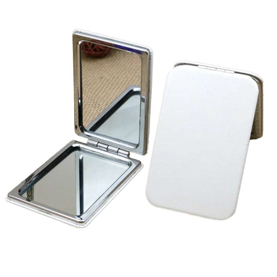 Zonyin Customized Design Double Sided Folding Compact Mirror White Pink PU Leather Pocket Mirror With 2x Magnifying for Travel