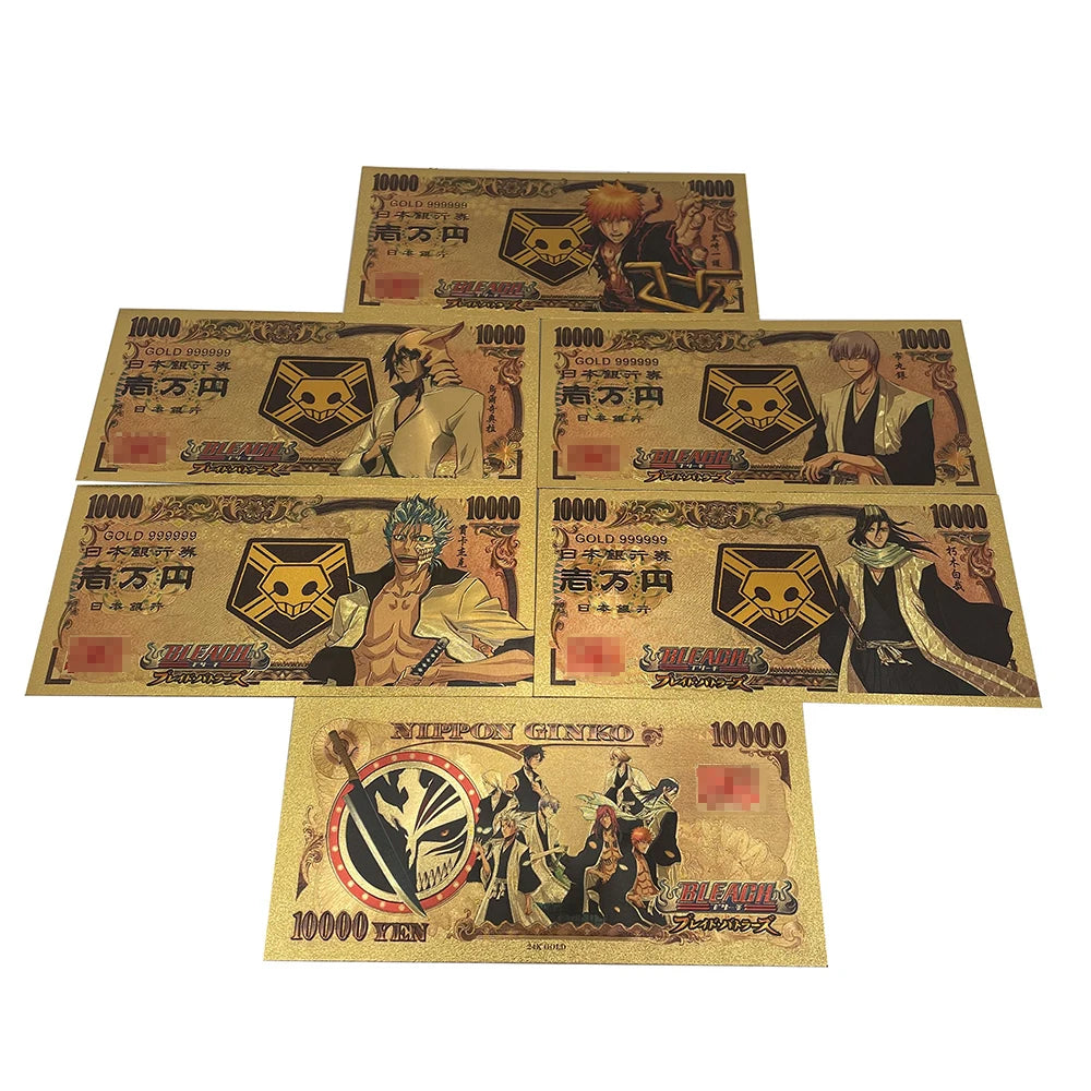 NEW 5 Designs Japanese Classic Manga Bleach Anime 10000 Yen Gold Banknote for Childhood Memory Collection and Gifts