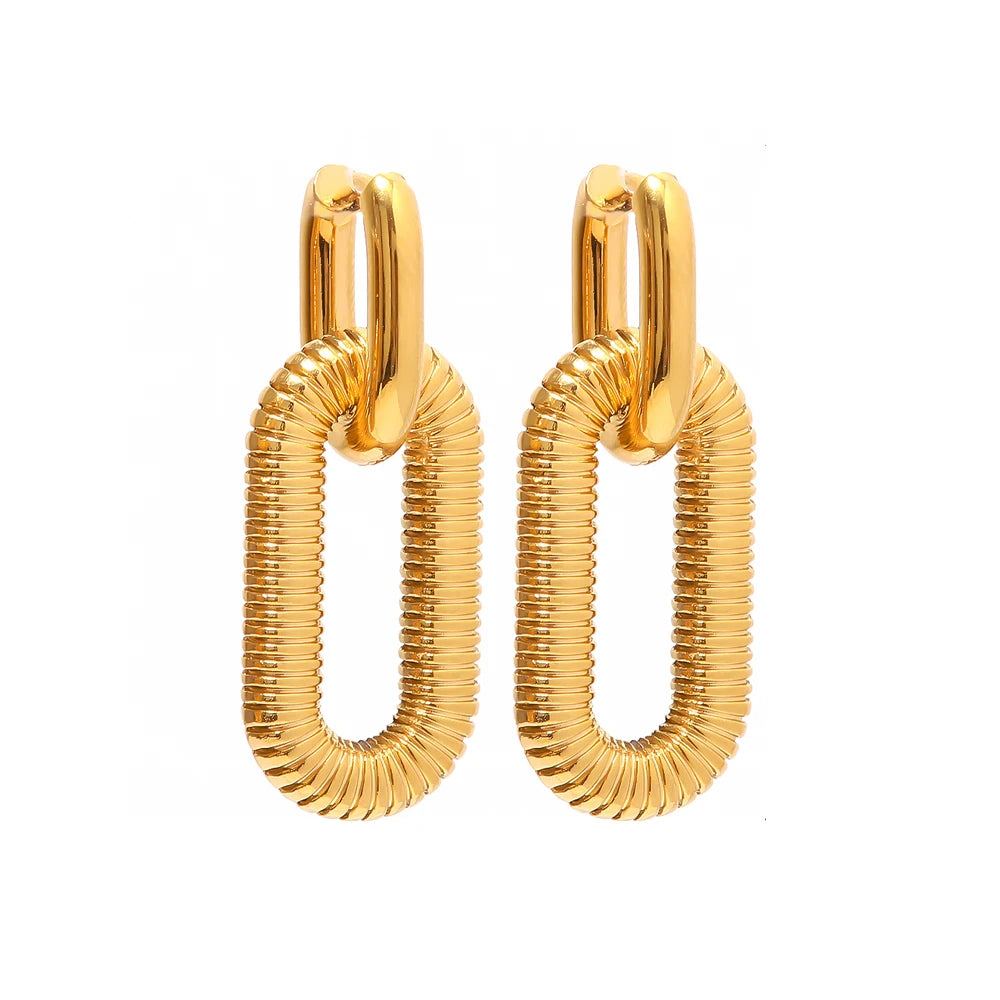 N&S Trendy Fashion 18K Stainless Steel Ribbed Chain Pendant Earrings Exaggerated Heart-shaped Drop Earrings Freshwater for Gift