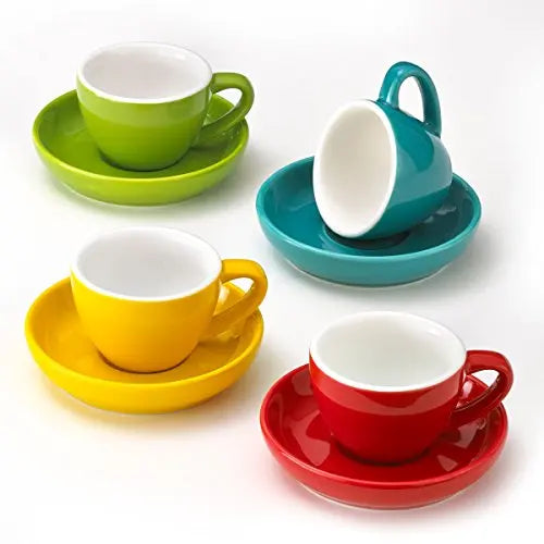 Italian Ceramic and Porcelain Cappuccino Espresso Coffee Cup Saucer Set Glazed Thick Wall Latte Cup Available in Various Sizes