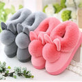 Wholesale Winter Cute Rabbit Plush Fluffy Fur Cozy Anti-Slip Home and Outdoor Flats Shoes Comfortable Men Women's Slippers