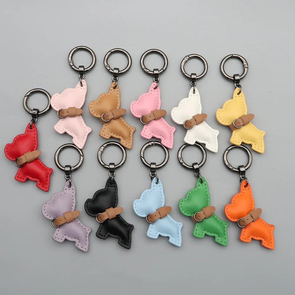 New French Bulldog PU Leather Keychain Punk Puppy Keychain Cute Cartoon Bag Pendant Luxury Puppy Car Leather Keychain Wholesale