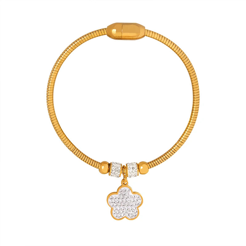 Crystal Gangle Charm Bangles Customized Cable Wire Bangle Stainless Steel Jewelry Gold Plated Charm Bracelet