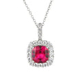 YH Factory Hot Selling Cubic Zircon Halo 925 Sterling Silver Cushion Shape Red CZ Pendant Necklace for Girl