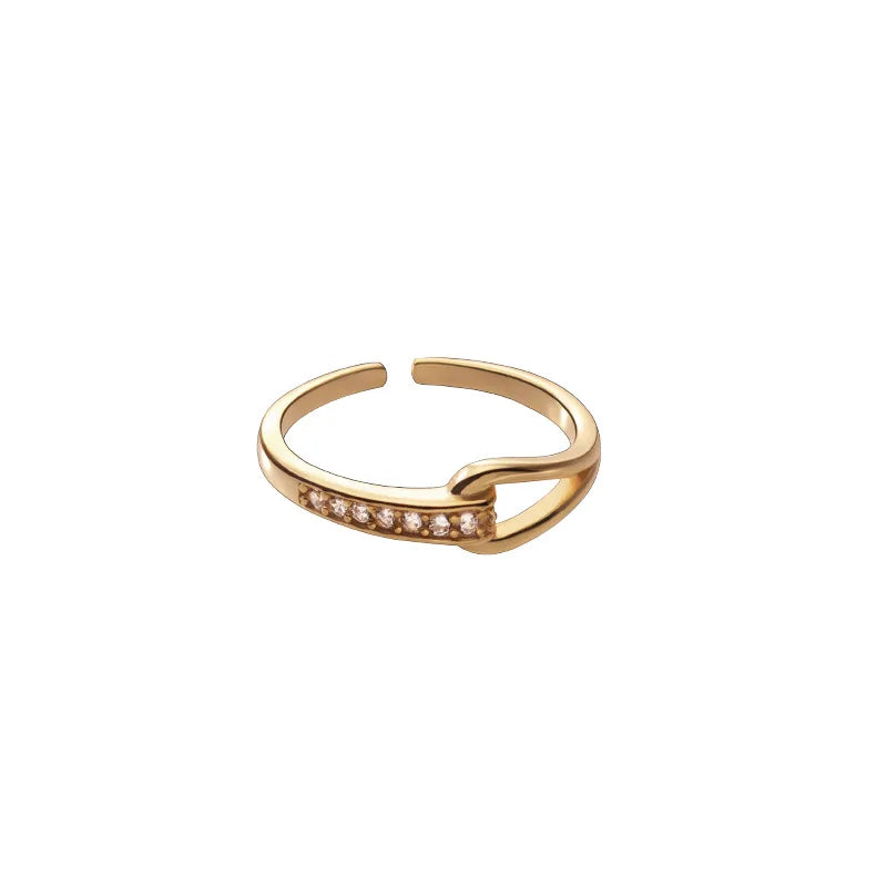Fashion Jewelry 925 Sterling Silver Irregular Geometric Knot Hollow Water Drop Shape Diamond Gold Plated Open Rings Women