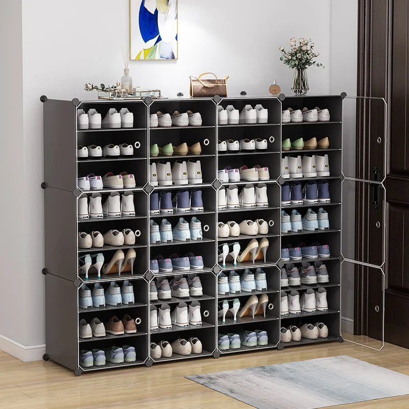 High Capacity Clear Stackable PP Plastic Shoe Boxes Three Layers with One Grid for Home Living Room Furniture Warehouse Storage
