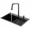 Luxury 304 Stainless Steel Single Bowl Kitchen Sink Set Modern Waterfall Design with Two Holes Black