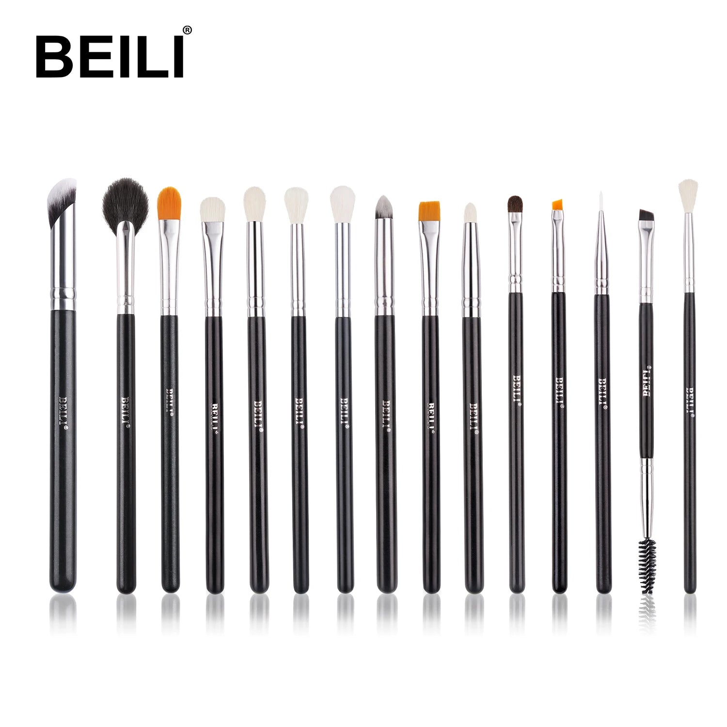 BEILI Brochas Para Ojos 15piece Makeup Cut Crease Soft pink Blender Eye Shadow Concealer Black Small Fluffy Blending Brush with