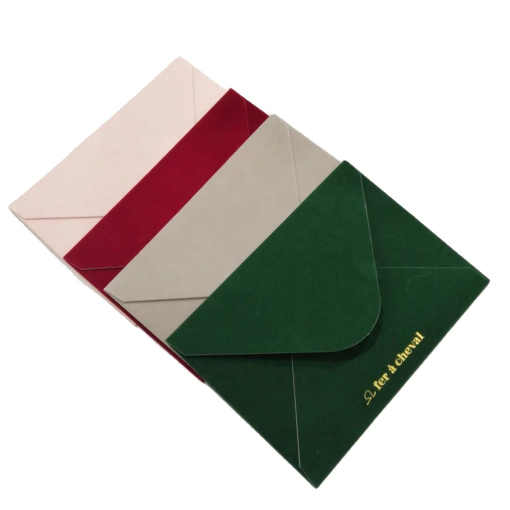 Free Sample Custom Gold Foil Logo Suede Velvet Envelopes Envelopes for Business Wedding Invitations Multi Color Available