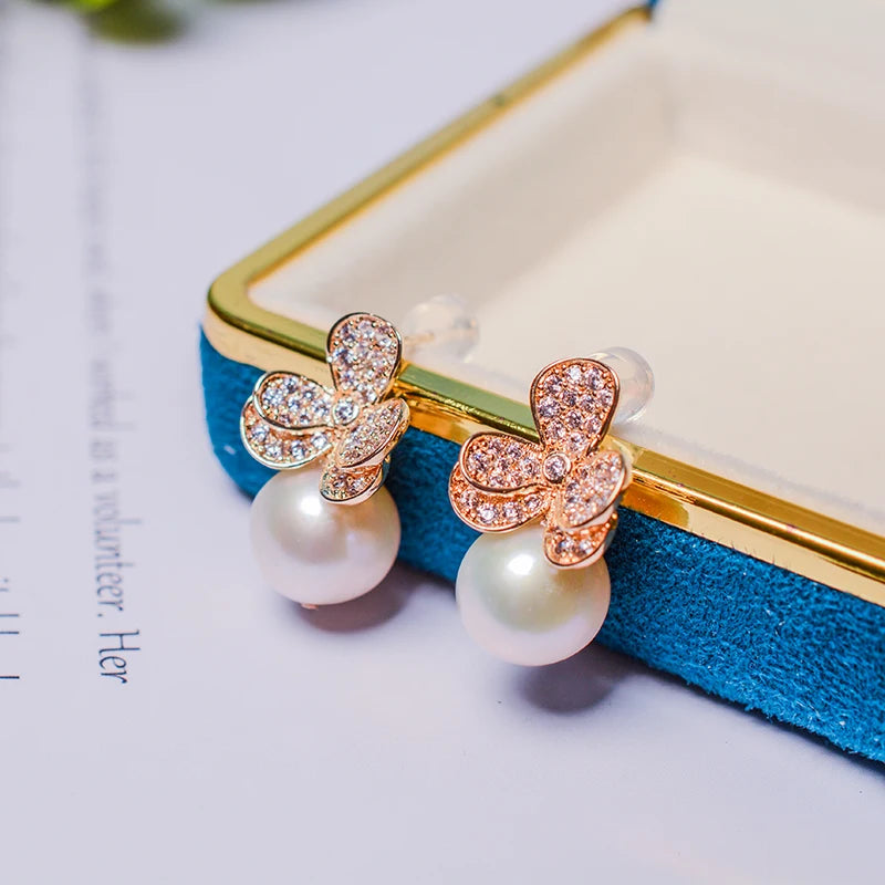 Hot Selling Jewelry Stud 925 Silver Large Size Round Freshwater Pearl Earrings