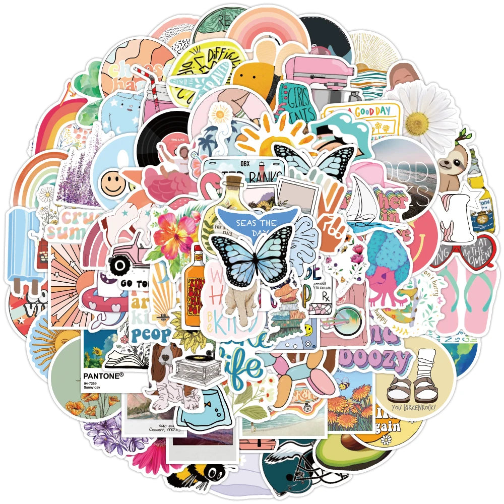 100/bag VSCO Summer Cute Girl Stickers Pack Waterproof Vinyl Beach Surf Decorative Journal Sticker for Kids Cell Phone Laptop