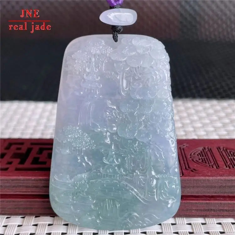 Myanmar a Type Carved Character  Brand Jade Pendant Ice-Like Violet Landscape Pendant Emerald Pendant 40.89