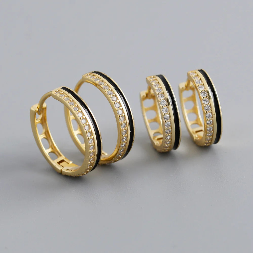 High Quality New Design 925 Sterling Silver CZ Enamel Charm Hoop Drop S925 Earrings for Girl Women Gift EH1416
